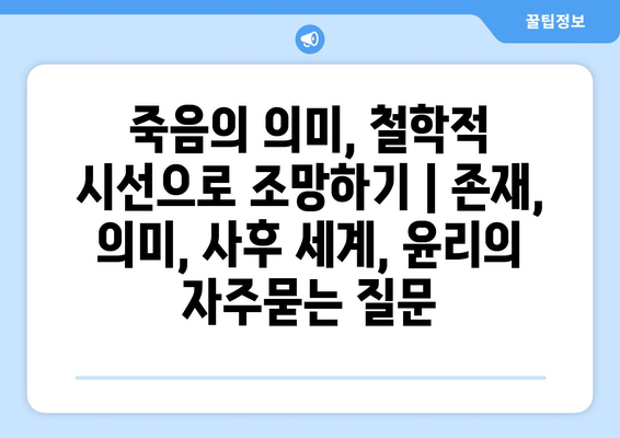 죽음의 의미, 철학적 시선으로 조망하기 | 존재, 의미, 사후 세계, 윤리