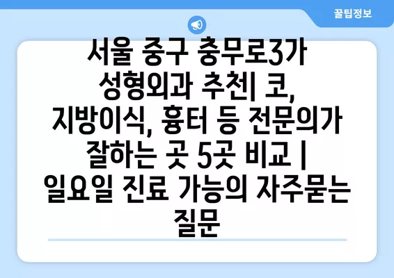 서울 중구 충무로3가 성형외과 추천| 코, 지방이식, 흉터 등 전문의가 잘하는 곳 5곳 비교 | 일요일 진료 가능