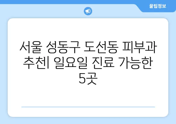 서울 성동구 도선동 피부과 추천| 일요일 진료 가능한 유명한 5곳 | 필러, 리프팅, 여드름, 보톡스, 레이저제모 전문의