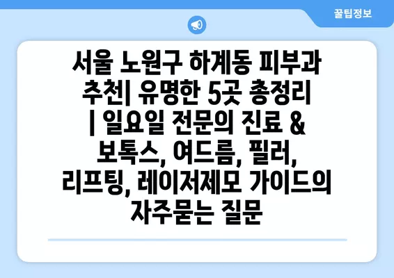 서울 노원구 하계동 피부과 추천| 유명한 5곳 총정리 | 일요일 전문의 진료 & 보톡스, 여드름, 필러, 리프팅, 레이저제모 가이드