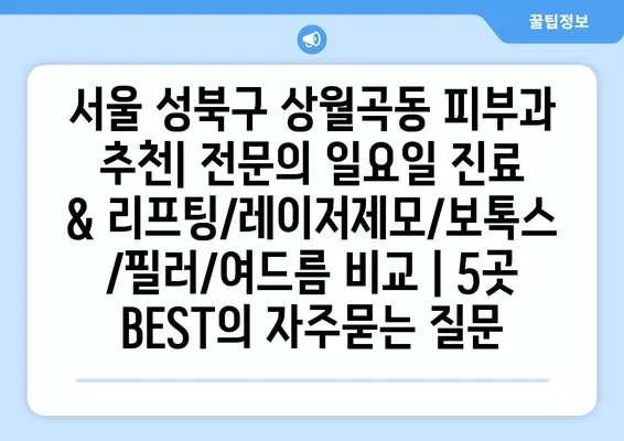 서울 성북구 상월곡동 피부과 추천| 전문의 일요일 진료 & 리프팅/레이저제모/보톡스/필러/여드름 비교 | 5곳 BEST