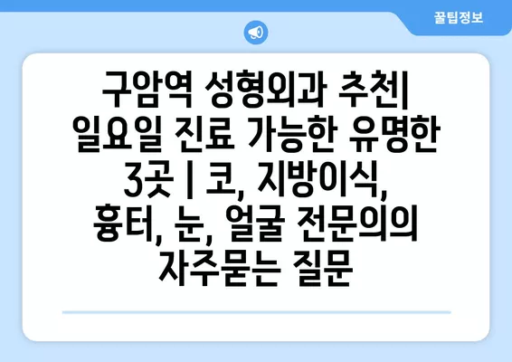 구암역 성형외과 추천| 일요일 진료 가능한 유명한 3곳 | 코, 지방이식, 흉터, 눈, 얼굴 전문의