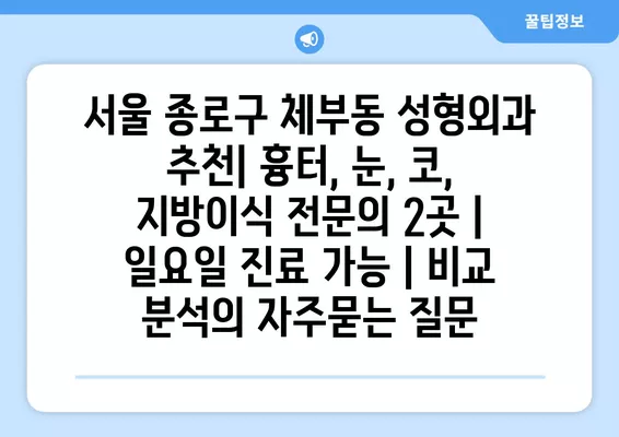 서울 종로구 체부동 성형외과 추천| 흉터, 눈, 코, 지방이식 전문의 2곳 | 일요일 진료 가능 | 비교 분석