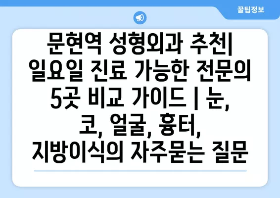 문현역 성형외과 추천| 일요일 진료 가능한 전문의 5곳 비교 가이드 | 눈, 코, 얼굴, 흉터, 지방이식