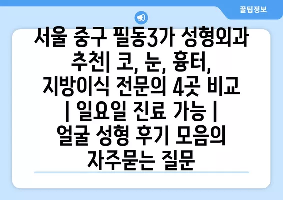 서울 중구 필동3가 성형외과 추천| 코, 눈, 흉터, 지방이식 전문의 4곳 비교 | 일요일 진료 가능 | 얼굴 성형 후기 모음