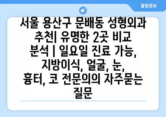 서울 용산구 문배동 성형외과 추천| 유명한 2곳 비교 분석 | 일요일 진료 가능, 지방이식, 얼굴, 눈, 흉터, 코 전문의