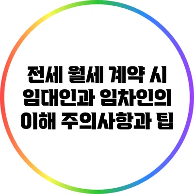 전세 월세 계약 시 임대인과 임차인의 이해: 주의사항과 팁